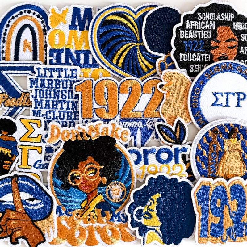 RDJOIMBX Sigma Rho Gamma Sorority Iron on Patches, 18Pcs ΣΓΡ Sisterhood Embroidered Appliques for Clothing, Jackets, Jeans, Backpacks - Image 1